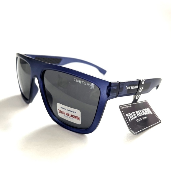 New Original TRUE RELIGION Wrap Sunglasses Frosted Blue Acetate Logo Classic